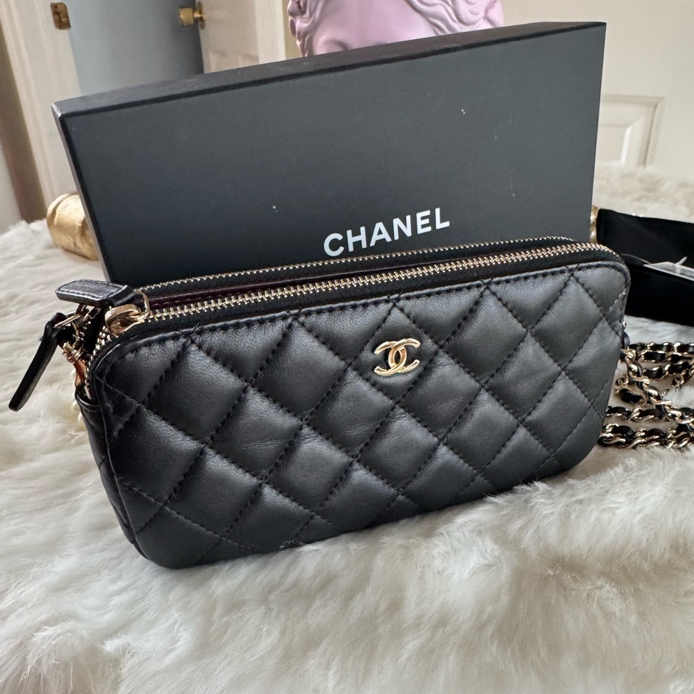 Chanel black/burgundy mini clutch 2016.  Excellent Condition.